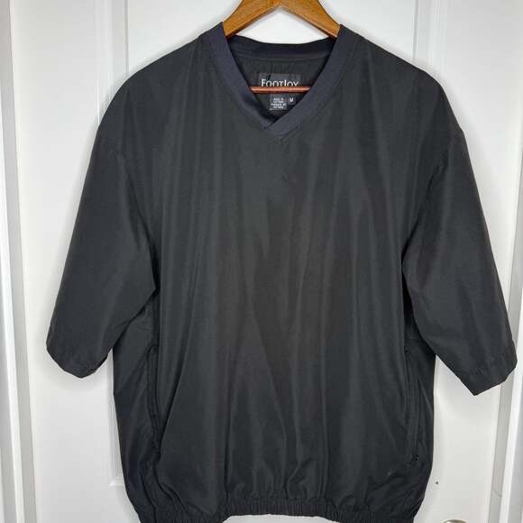 Footjoy Mens Pullover Short Sleeve Black Windbreaker W/Zippered Pockets Sz M - Picture 1 of 4